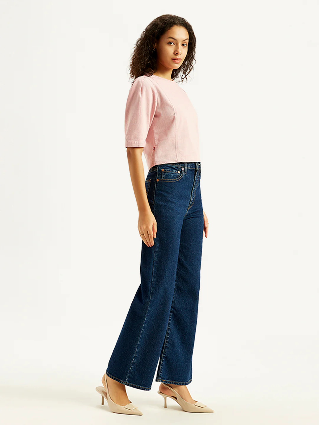 Women's Navy Blue Ribcage Bell Bottom Wide Leg Fit High Rise Jeans - Image 3