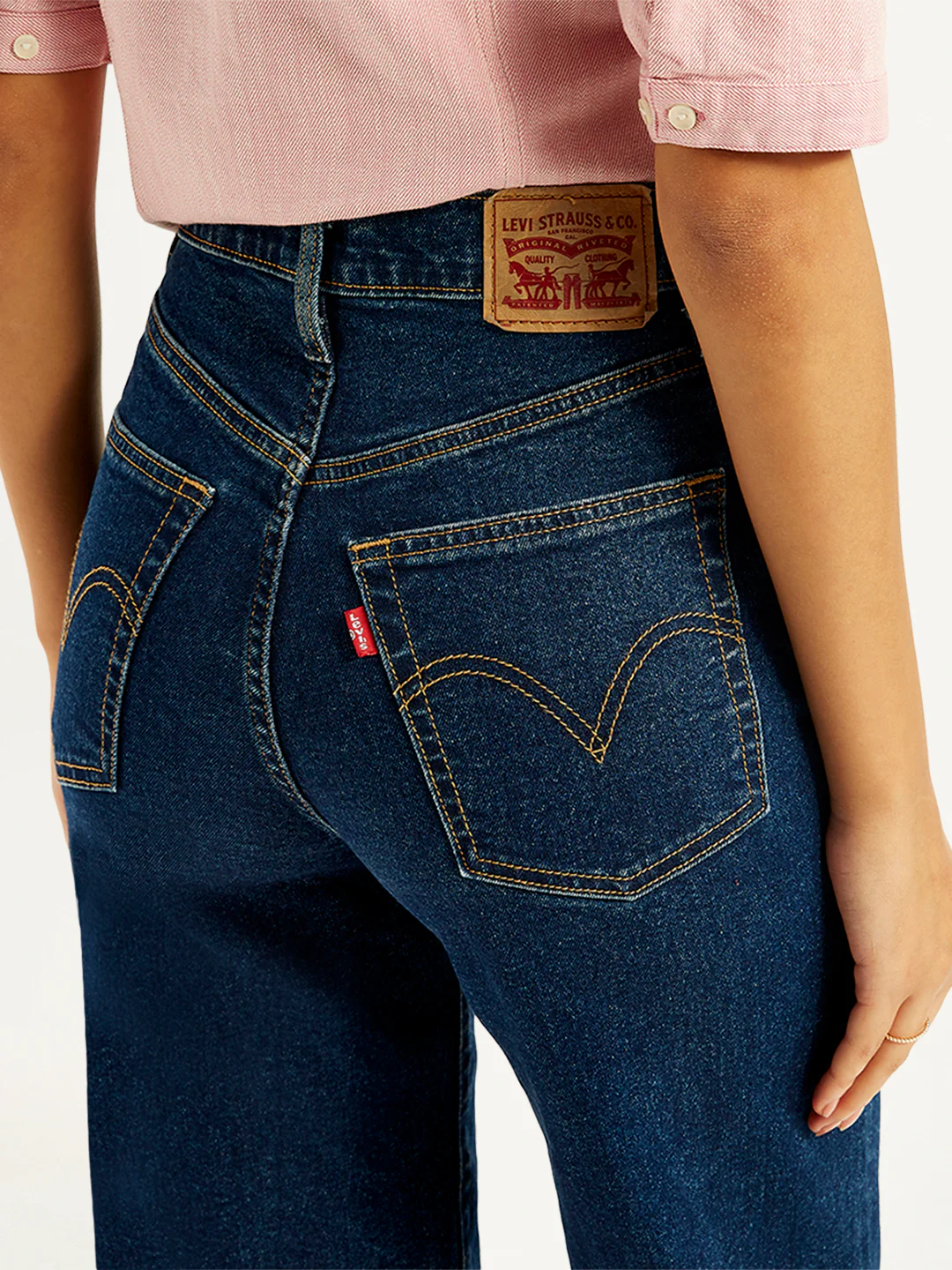 Women's Navy Blue Ribcage Bell Bottom Wide Leg Fit High Rise Jeans - Image 4