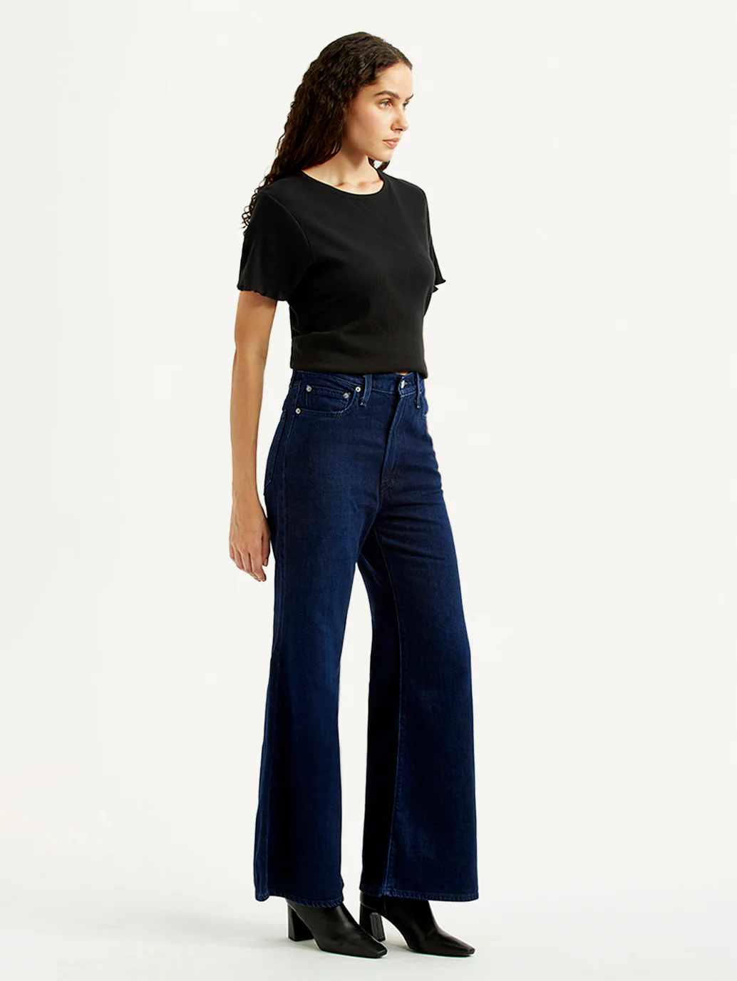Women's Navy Ribcage Wide Leg Fit Bell Bottom High Rise Jeans - Image 6