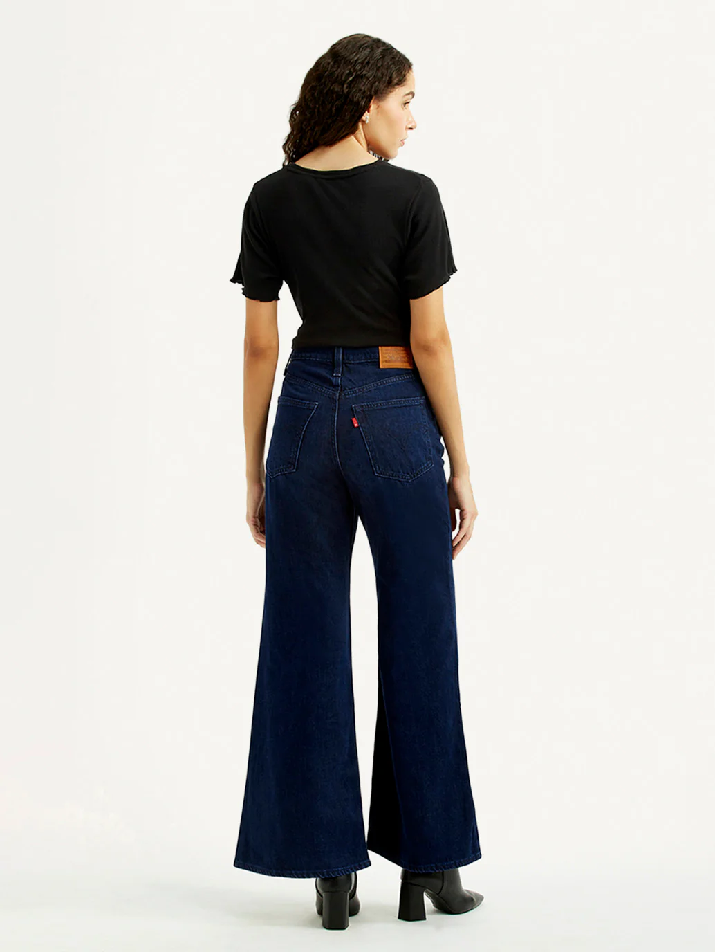 Women's Navy Ribcage Wide Leg Fit Bell Bottom High Rise Jeans - Image 7