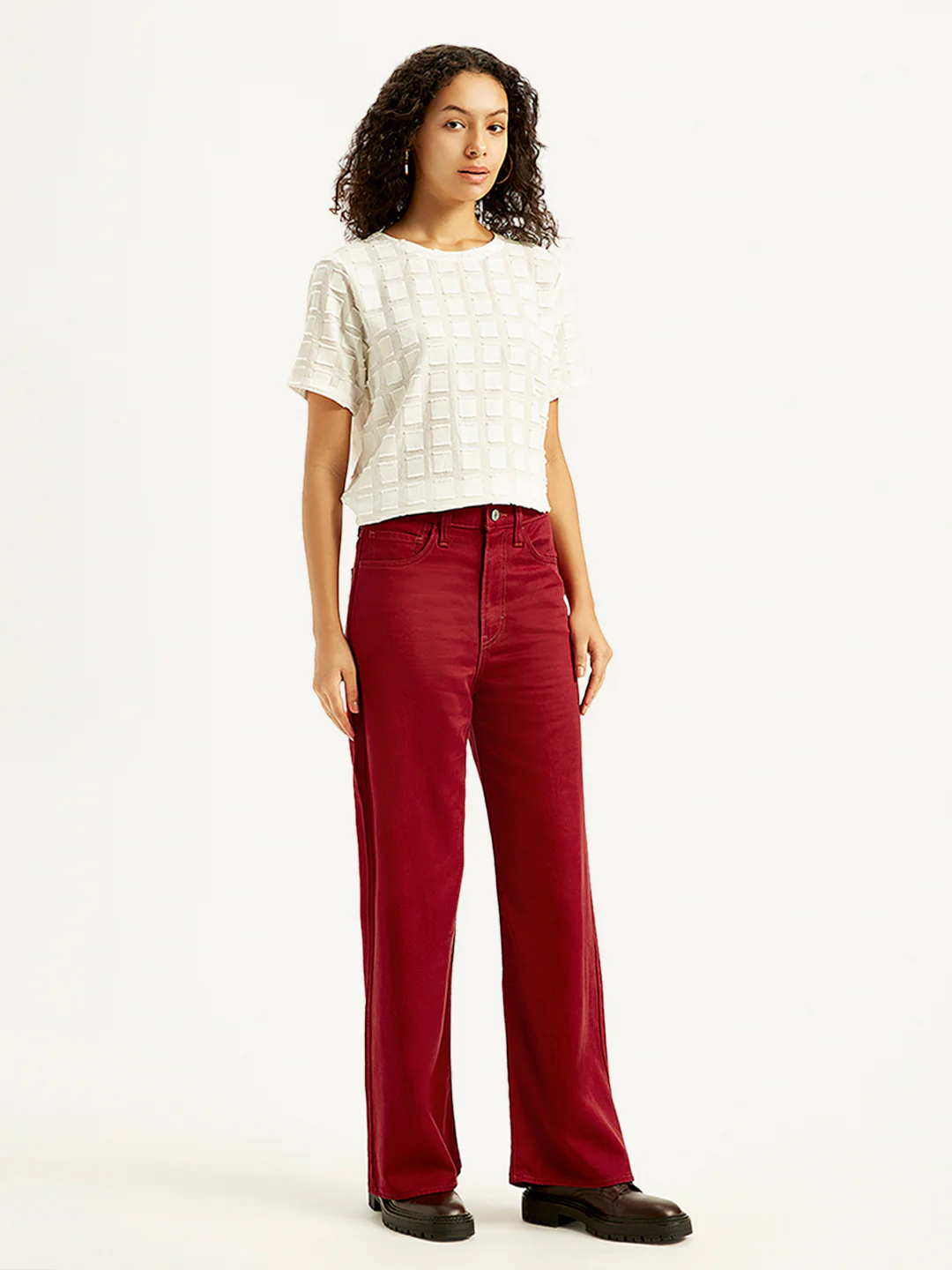 Women's Red Ribcage Bell Bottom Wide Leg Fit High Rise Jeans - Image 2