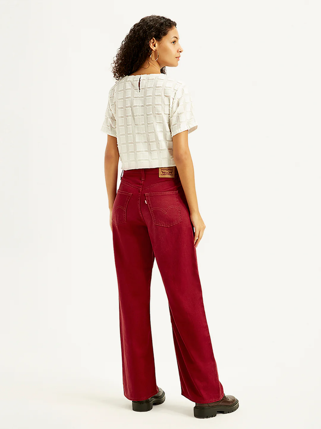Women's Red Ribcage Bell Bottom Wide Leg Fit High Rise Jeans - Image 3