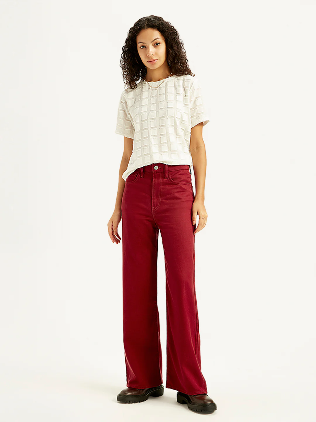 Women's Red Ribcage Bell Bottom Wide Leg Fit High Rise Jeans - Image 5