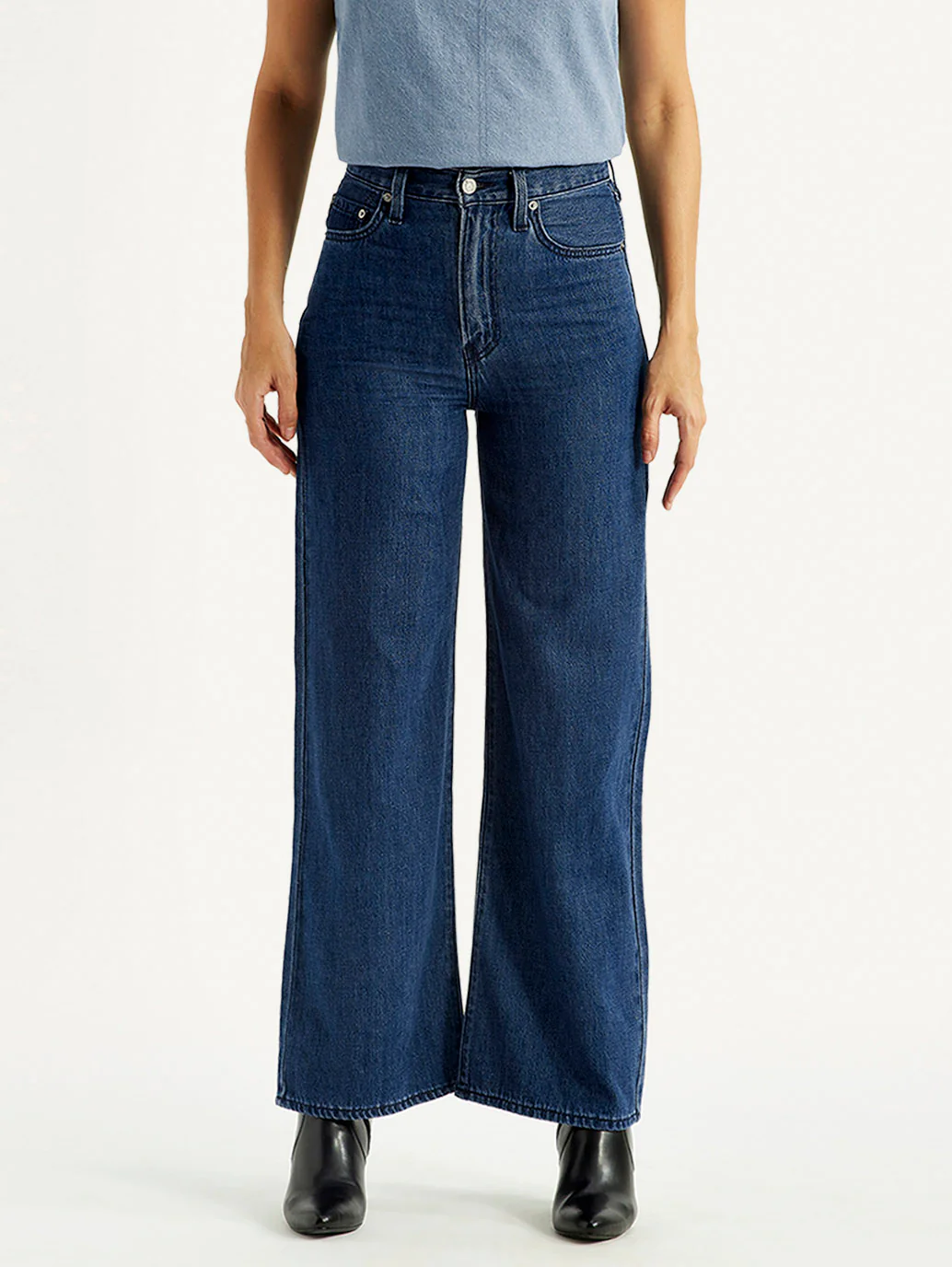 Women's Blue Ribcage Wide Leg Fit Dark High Rise Jeans - Image 3