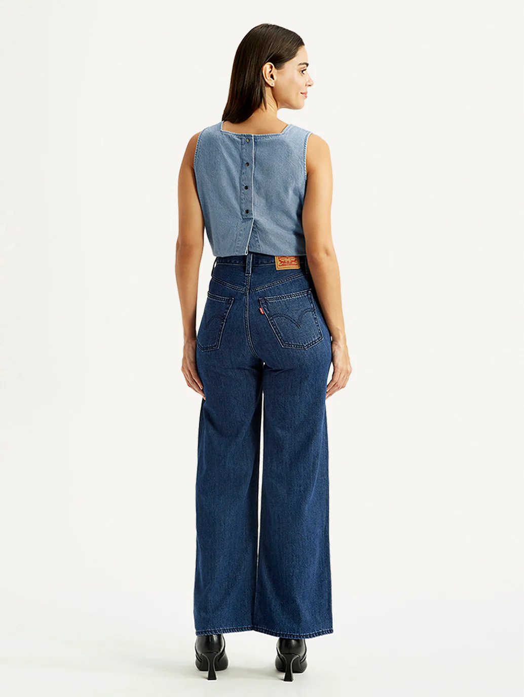 Women's Blue Ribcage Wide Leg Fit Dark High Rise Jeans - Image 5