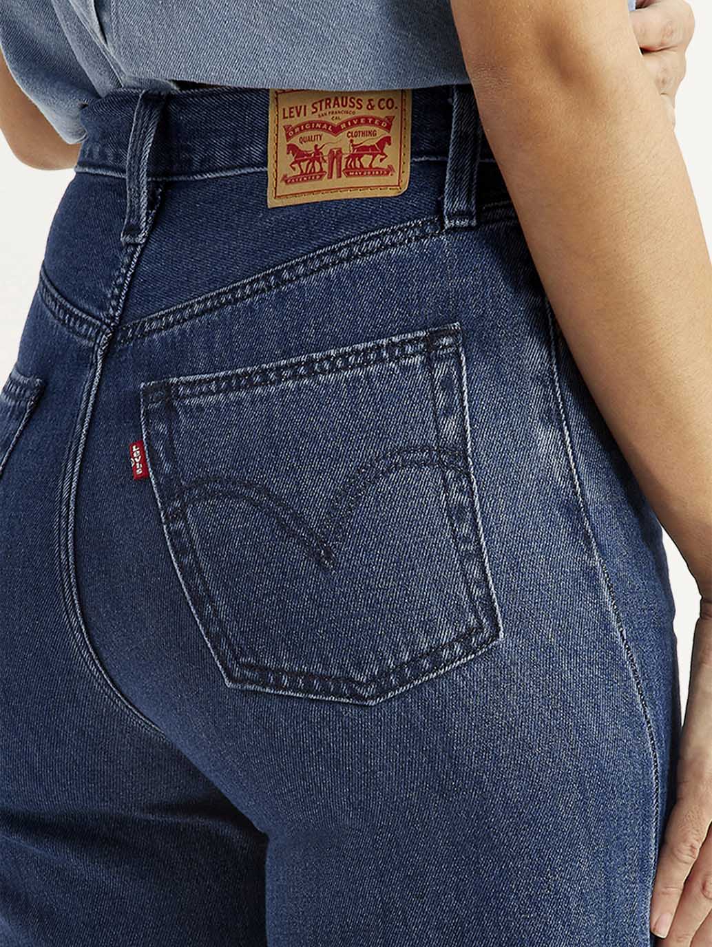 Women's Blue Ribcage Wide Leg Fit Dark High Rise Jeans - Image 6