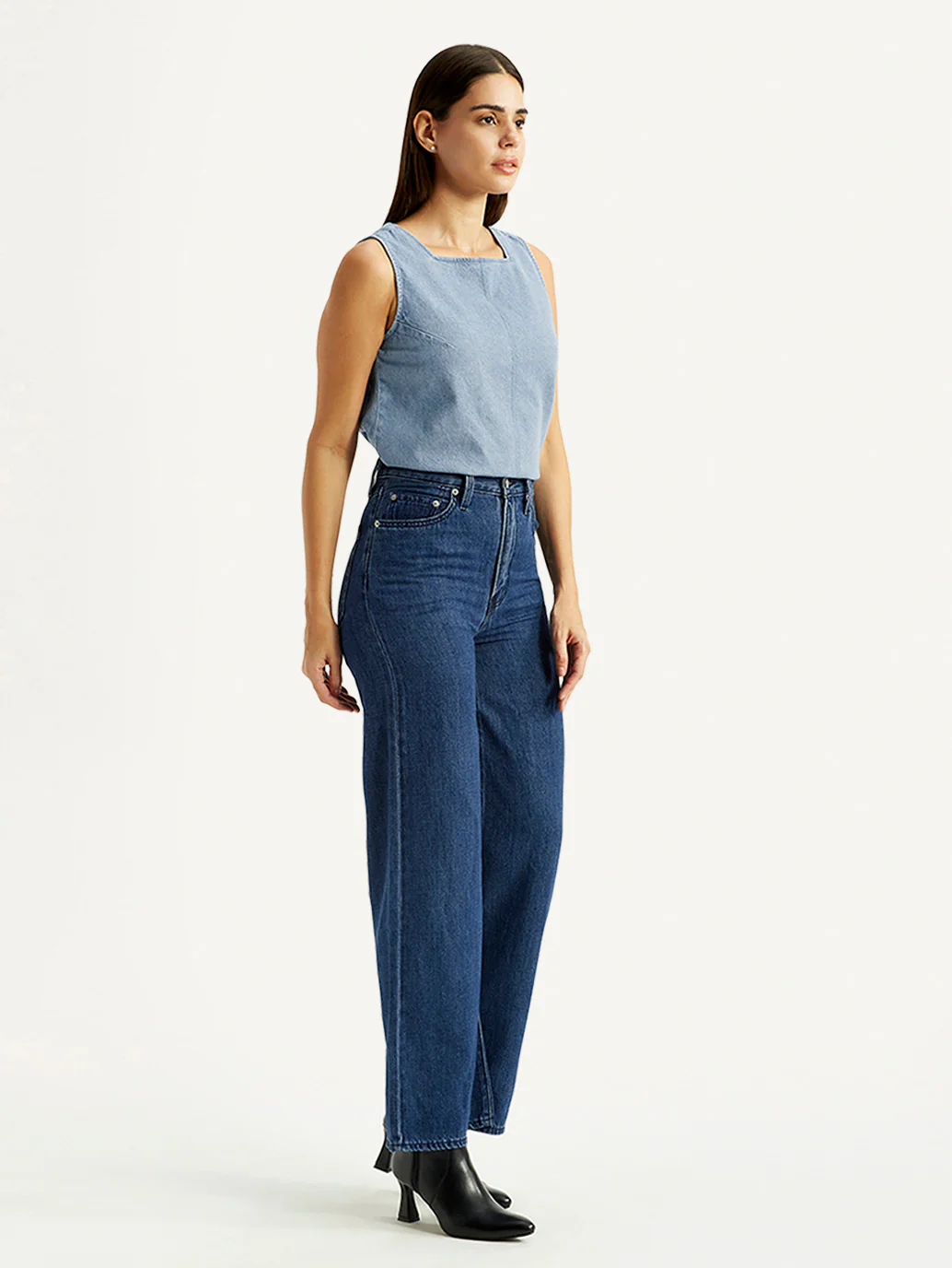 Women's Blue Ribcage Wide Leg Fit Dark High Rise Jeans - Image 7