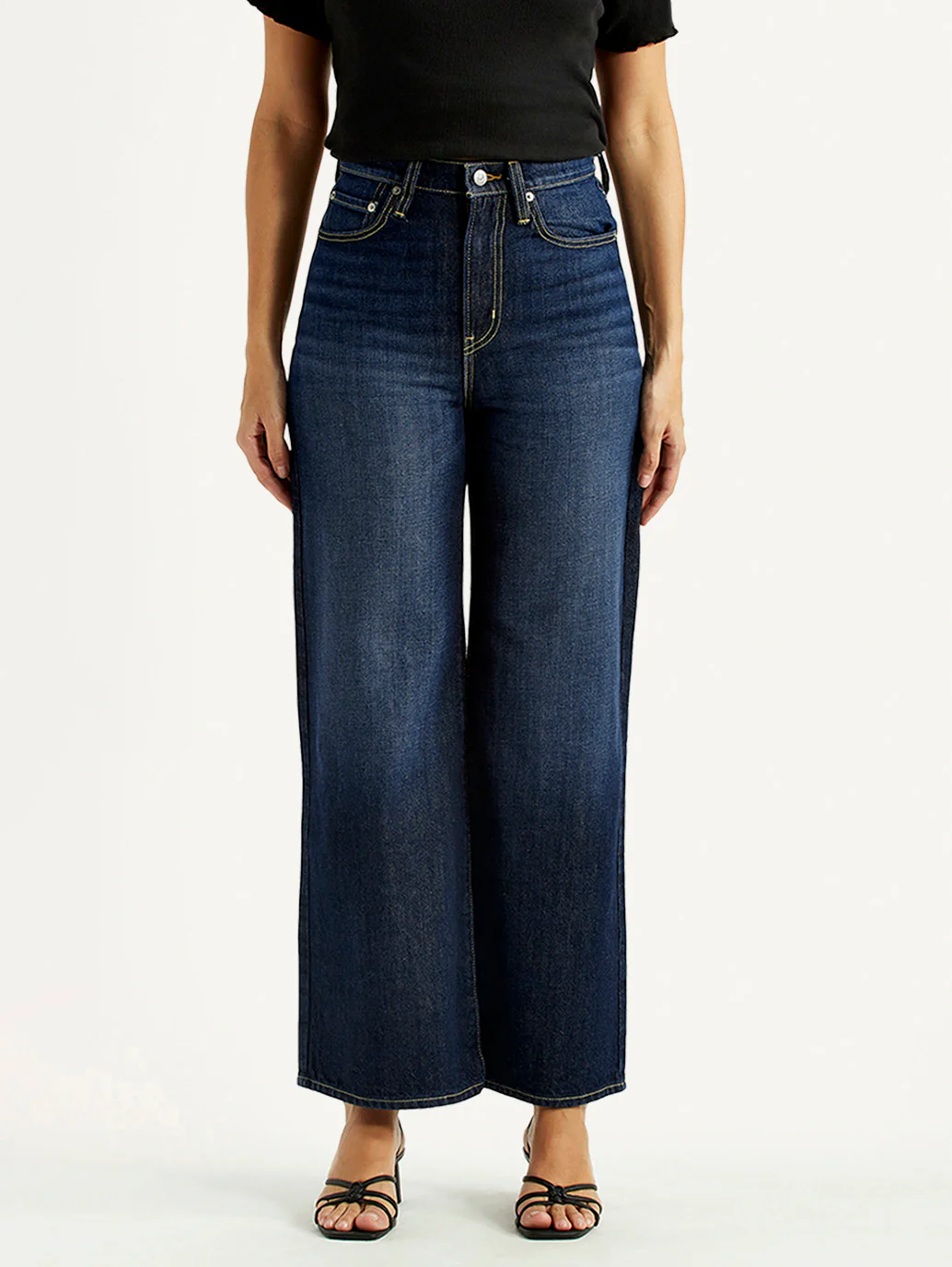 Women's Tinted Navy Blue Ribcage Wide Leg Fit High Rise Jeans - Image 2