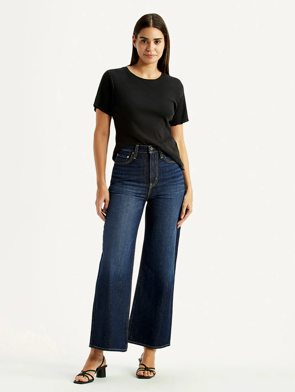 Women's Tinted Navy Blue Ribcage Wide Leg Fit High Rise Jeans - Image 6
