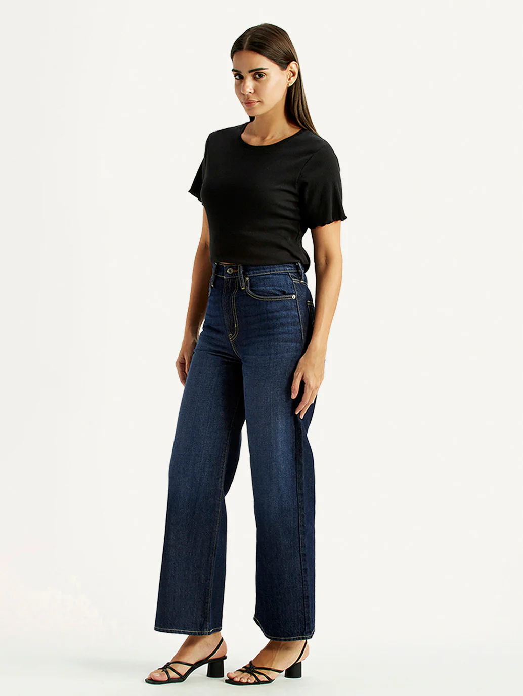 Women's Tinted Navy Blue Ribcage Wide Leg Fit High Rise Jeans - Image 7