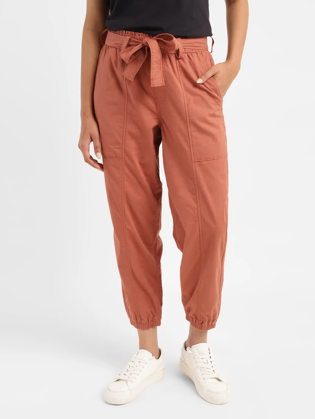 Women's High Rise Rust Regular Fit Joggers - Image 2