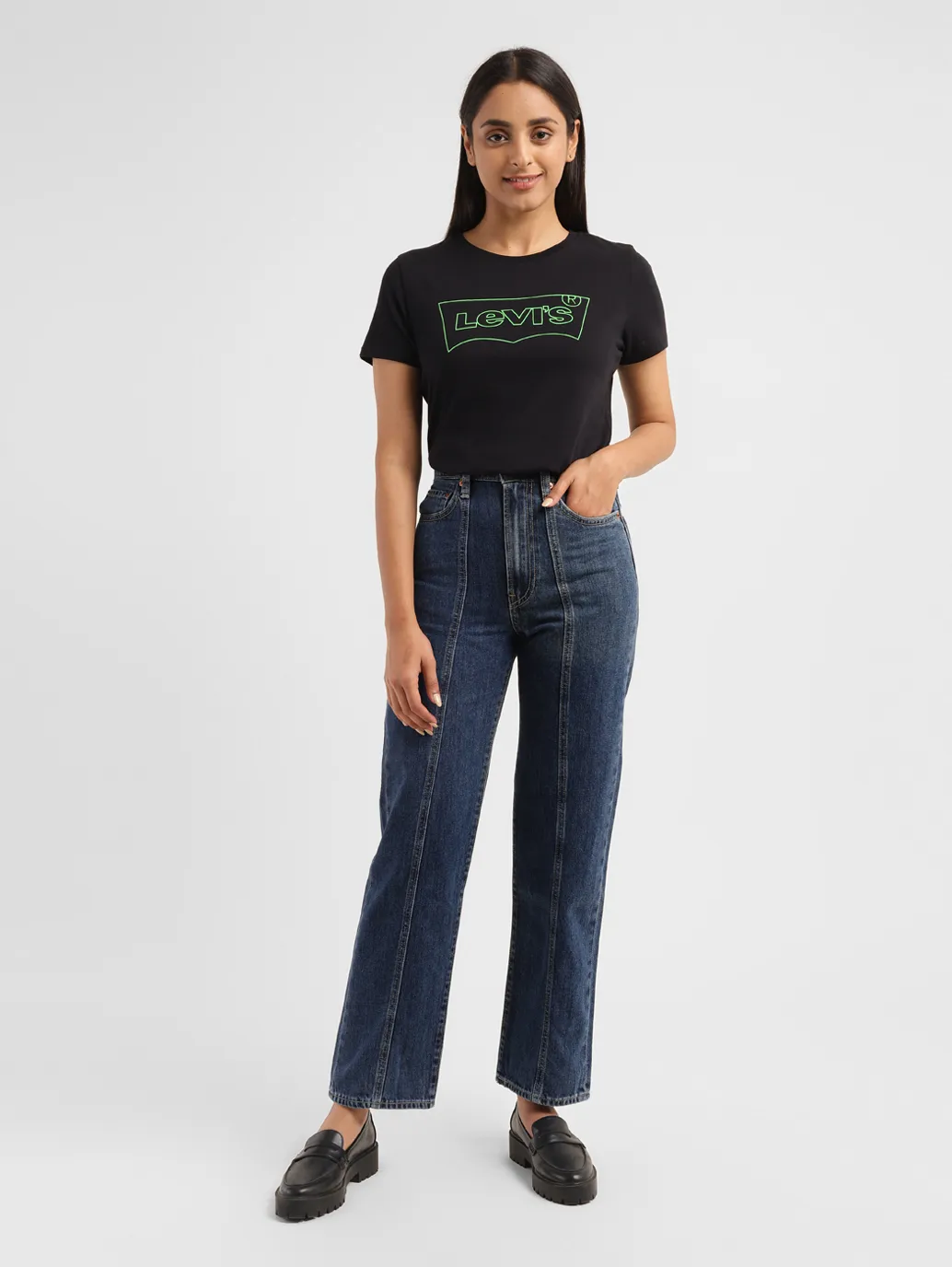 Women's Blue Ribcage Straight Fit High Rise Jeans