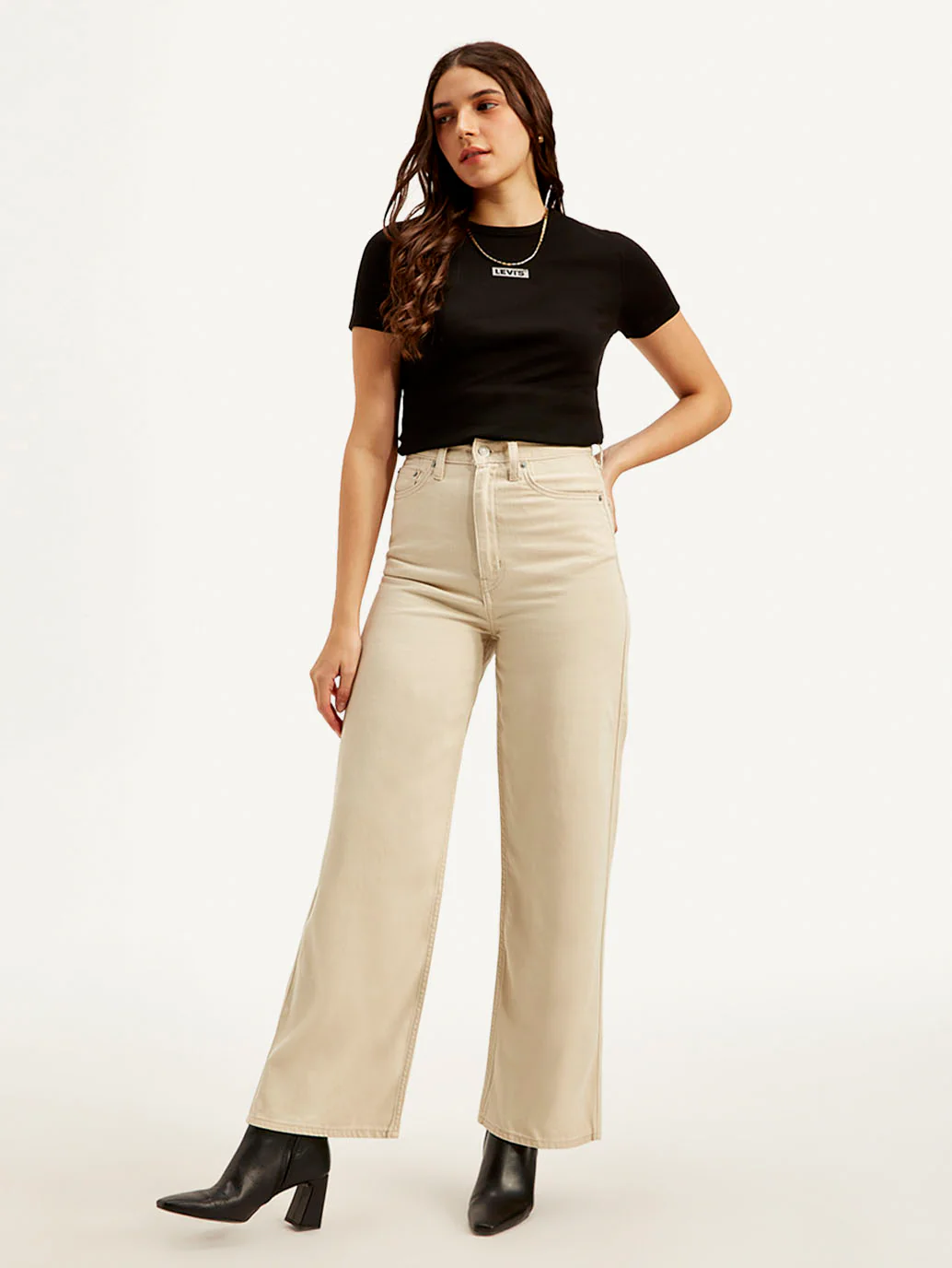 Women's Beige Loose Fit High Rise Jeans