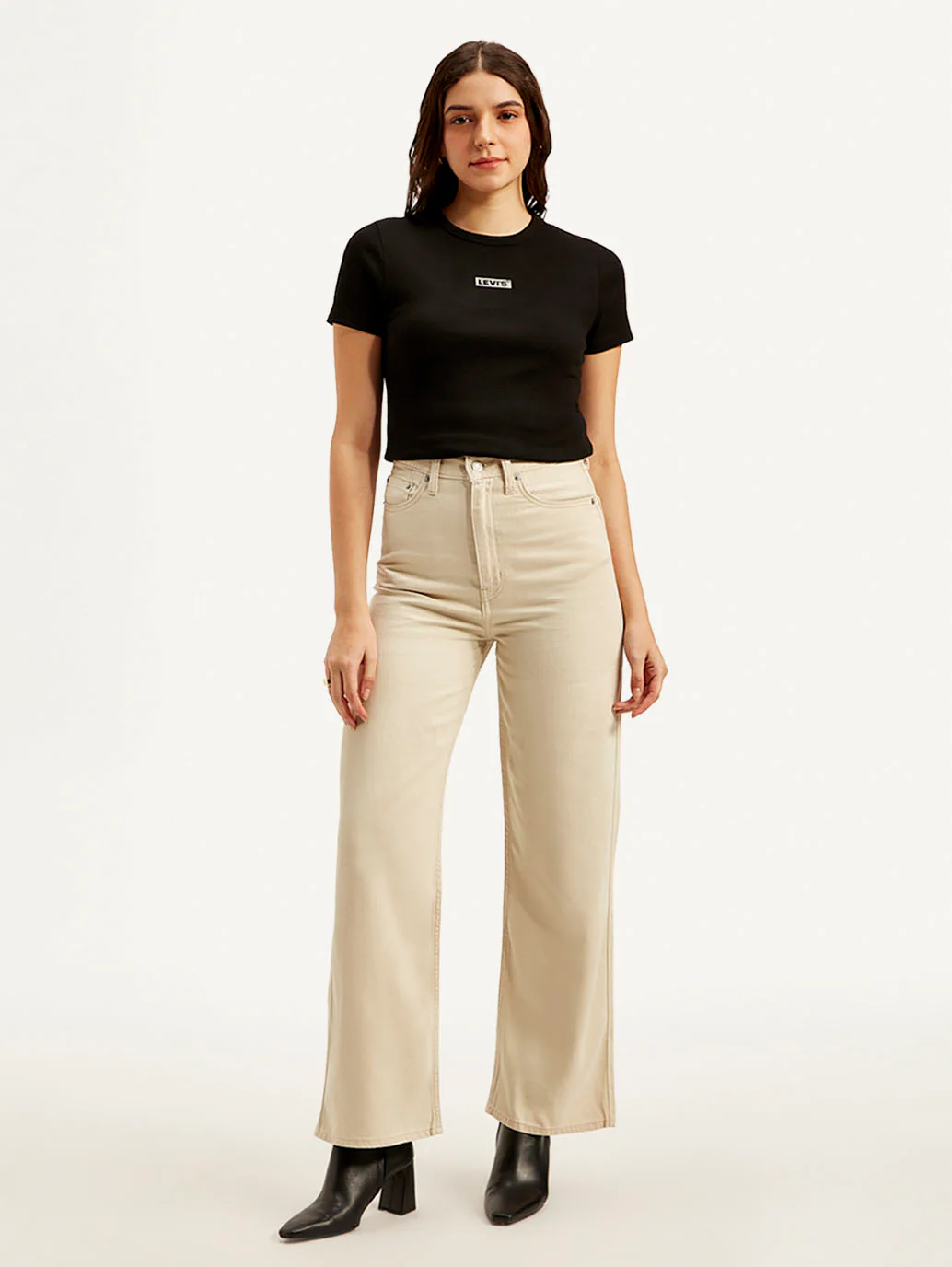 Women's Beige Loose Fit High Rise Jeans - Image 2