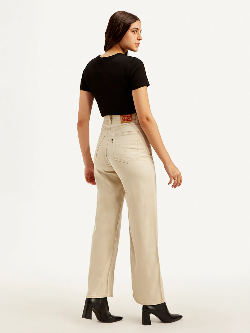 Women's Beige Loose Fit High Rise Jeans - Image 3