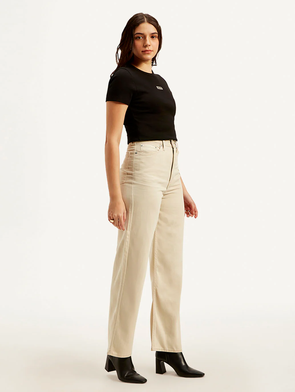 Women's Beige Loose Fit High Rise Jeans - Image 6