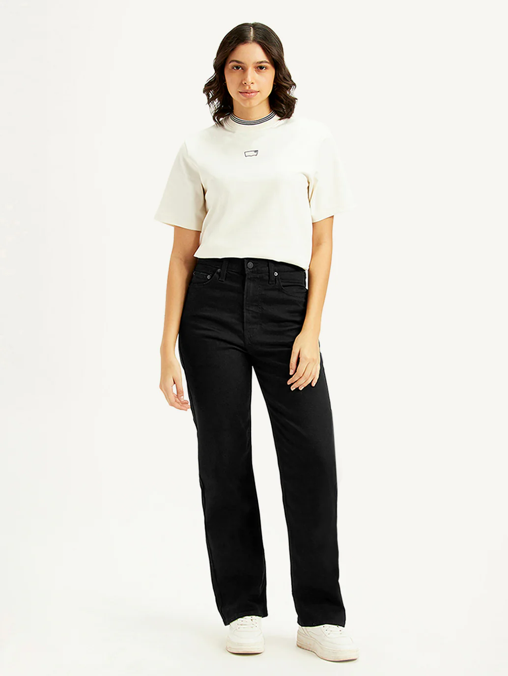 Women's Black Ribcage Straight Fit High Rise Jeans - Image 2