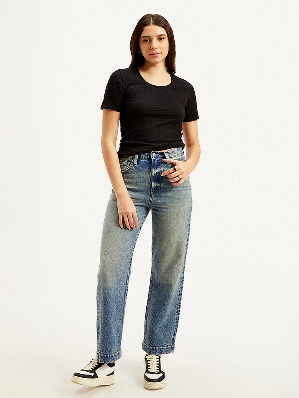 Women's Blue Ribcage Straight Fit High Rise Jeans - Image 3