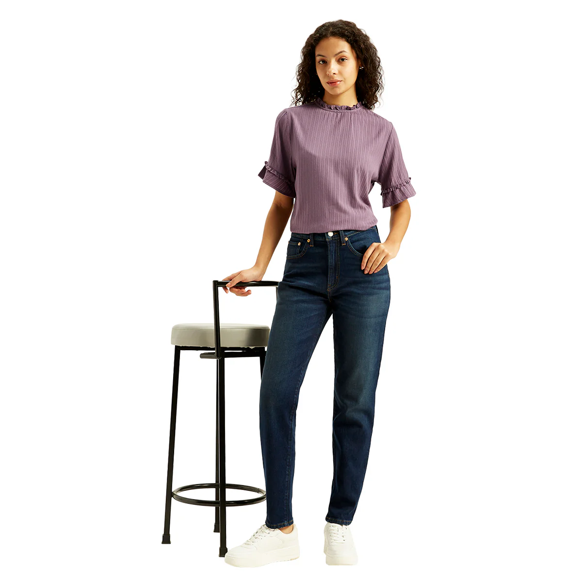 Women's Navy Blue Loose Fit High Rise Boyfriend Jeans
