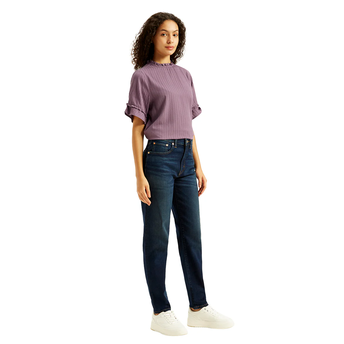 Women's Navy Blue Loose Fit High Rise Boyfriend Jeans - Image 2