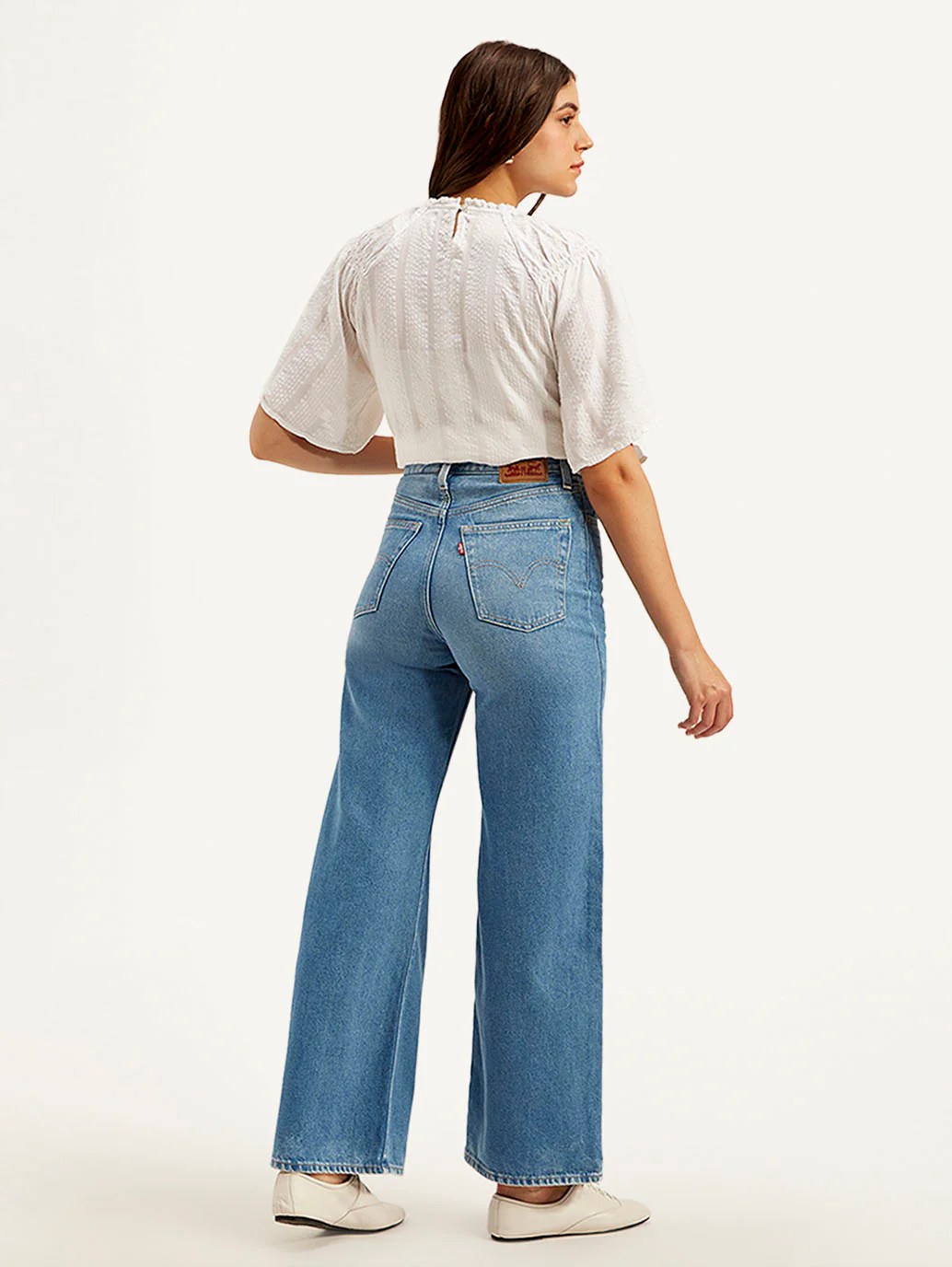 Women's Blue Ribcage Bell Bottom Wide Leg Fit High Rise Jeans - Image 3