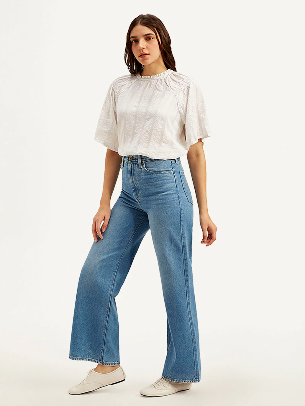 Women's Blue Ribcage Bell Bottom Wide Leg Fit High Rise Jeans - Image 5