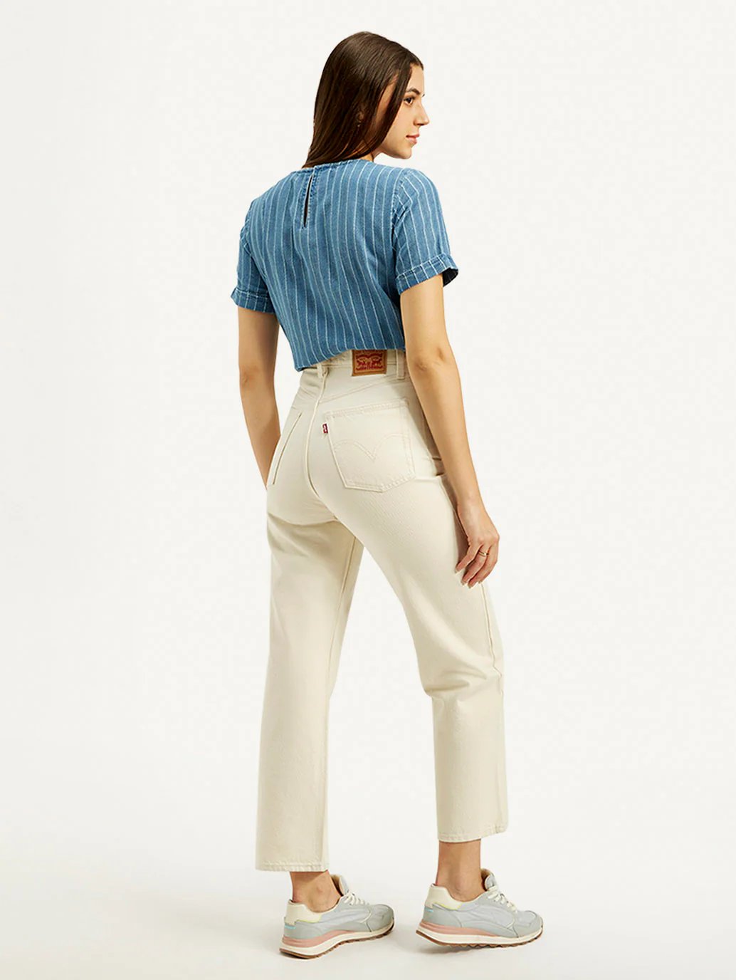 Women's Cream Ribcage Straight Fit High Rise Jeans - Image 4