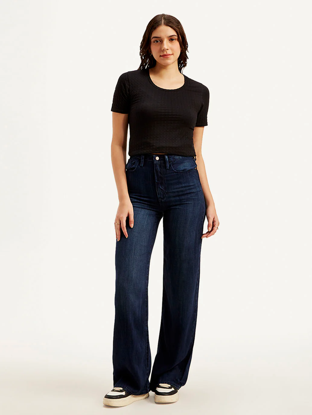 Women's Redloop Dark Blue Ribcage Bell Bottom Wide Leg Fit High Rise Jeans - Image 2