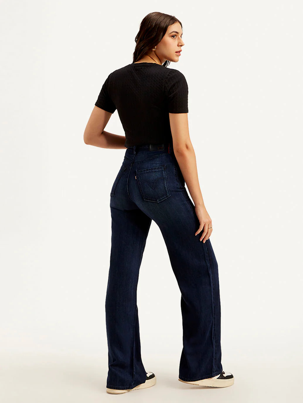 Women's Redloop Dark Blue Ribcage Bell Bottom Wide Leg Fit High Rise Jeans - Image 3