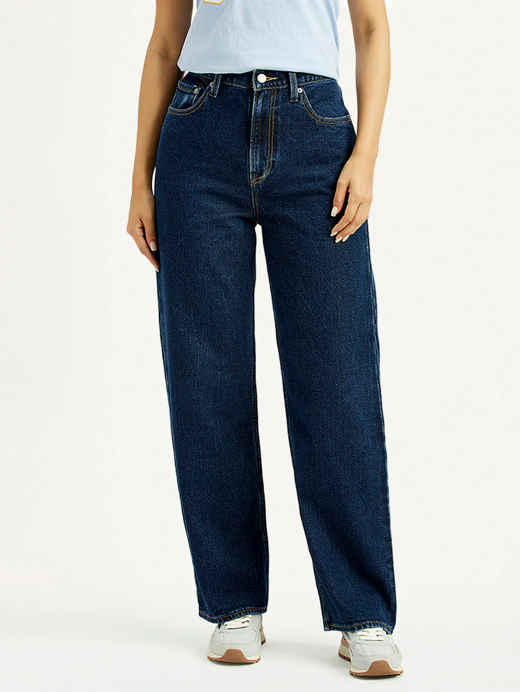 Women's Indigo Ribcage Straight Fit High Rise Jeans - Image 3