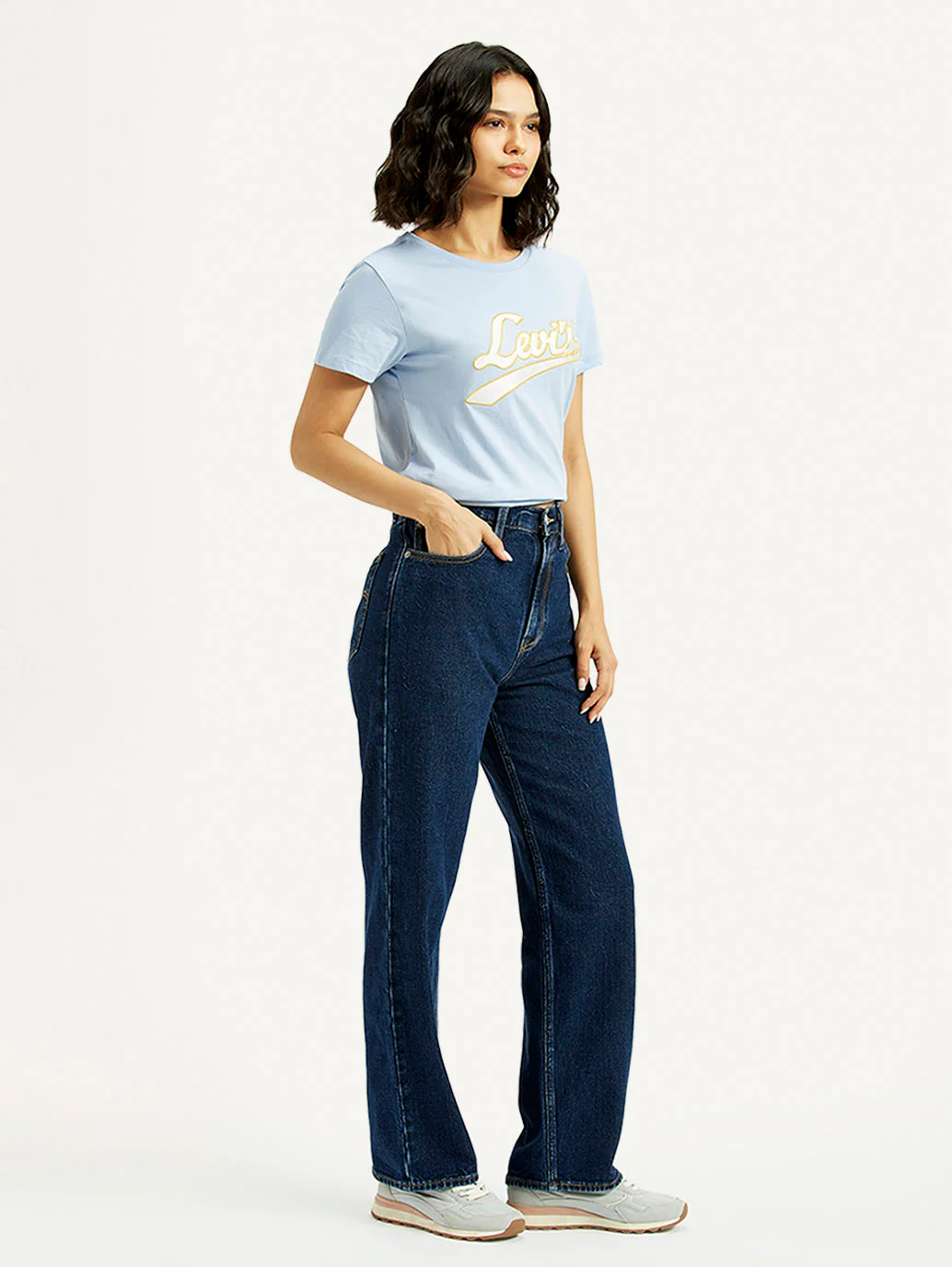 Women's Indigo Ribcage Straight Fit High Rise Jeans - Image 6