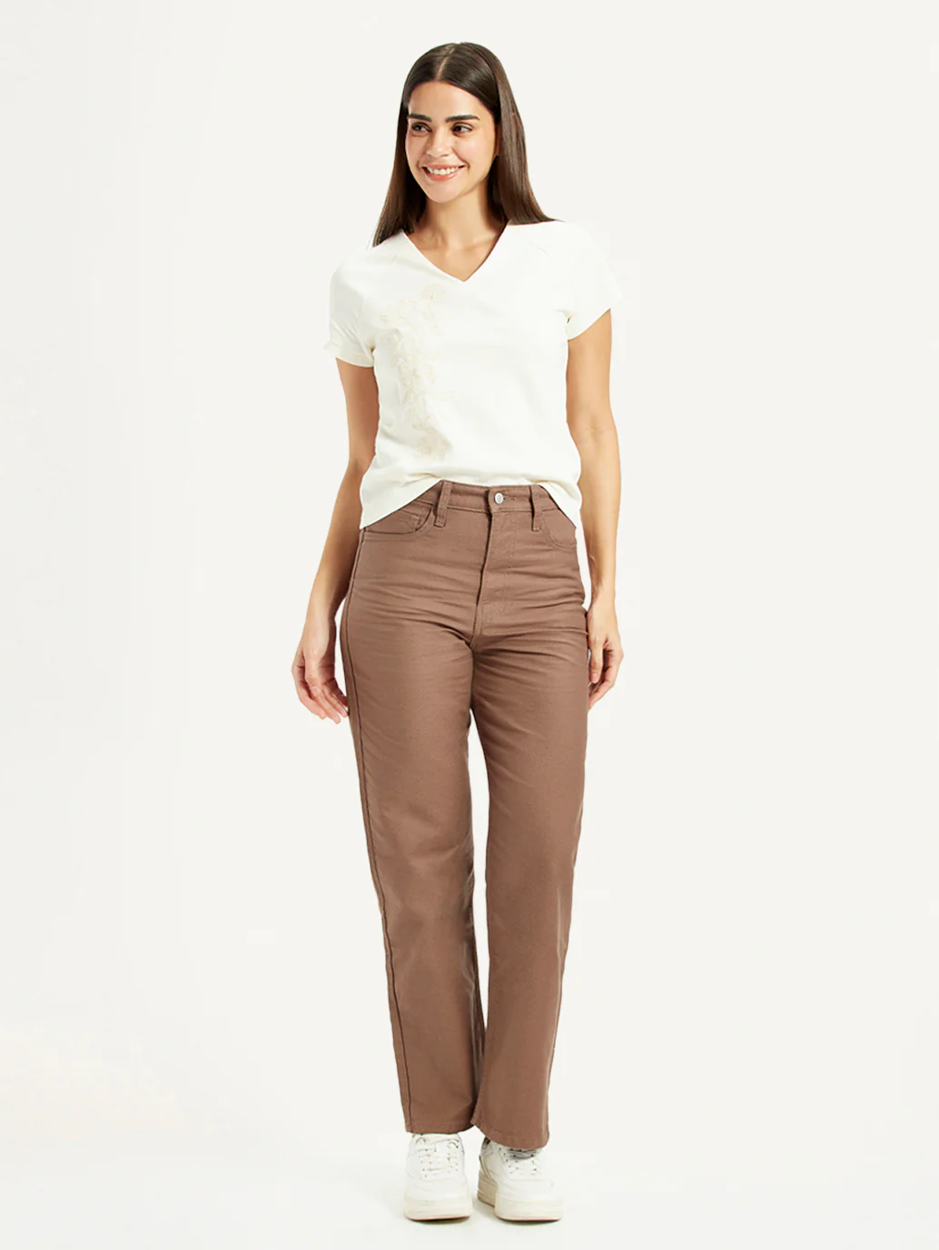 Women's Brown Ribcage Straight Fit High Rise Jeans