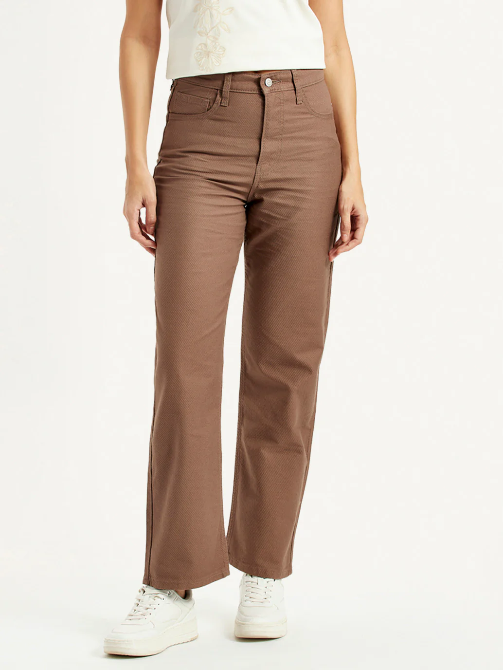 Women's Brown Ribcage Straight Fit High Rise Jeans - Image 3