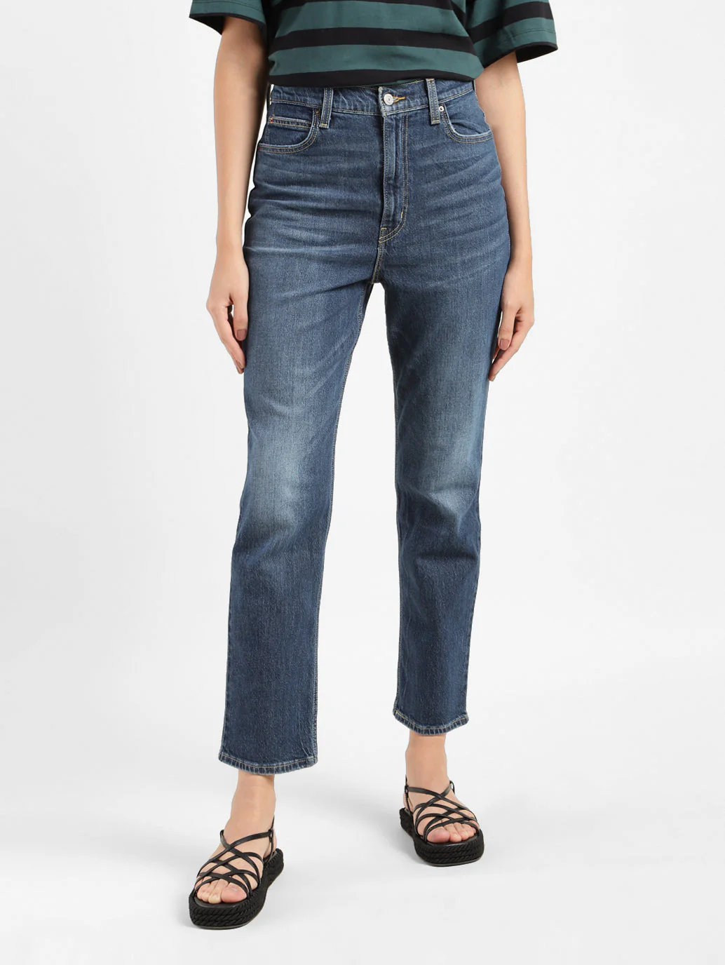 Women's 70s Blue Straight Fit High Rise Jeans - Image 2