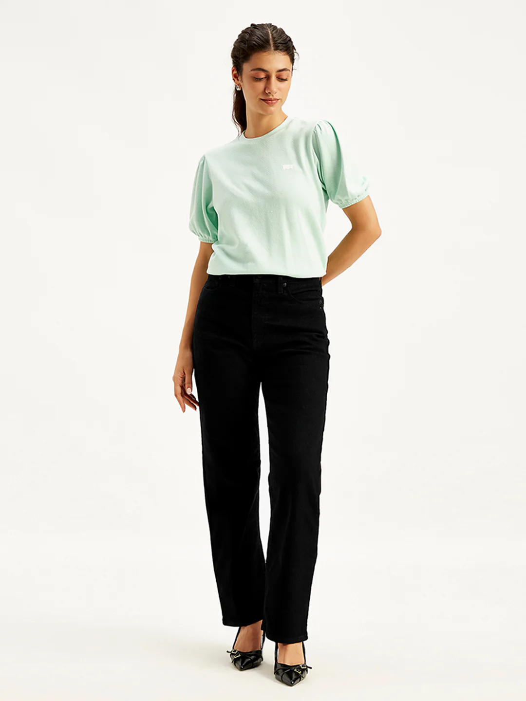 Women's Black Ribcage Straight Fit High Rise Jeans