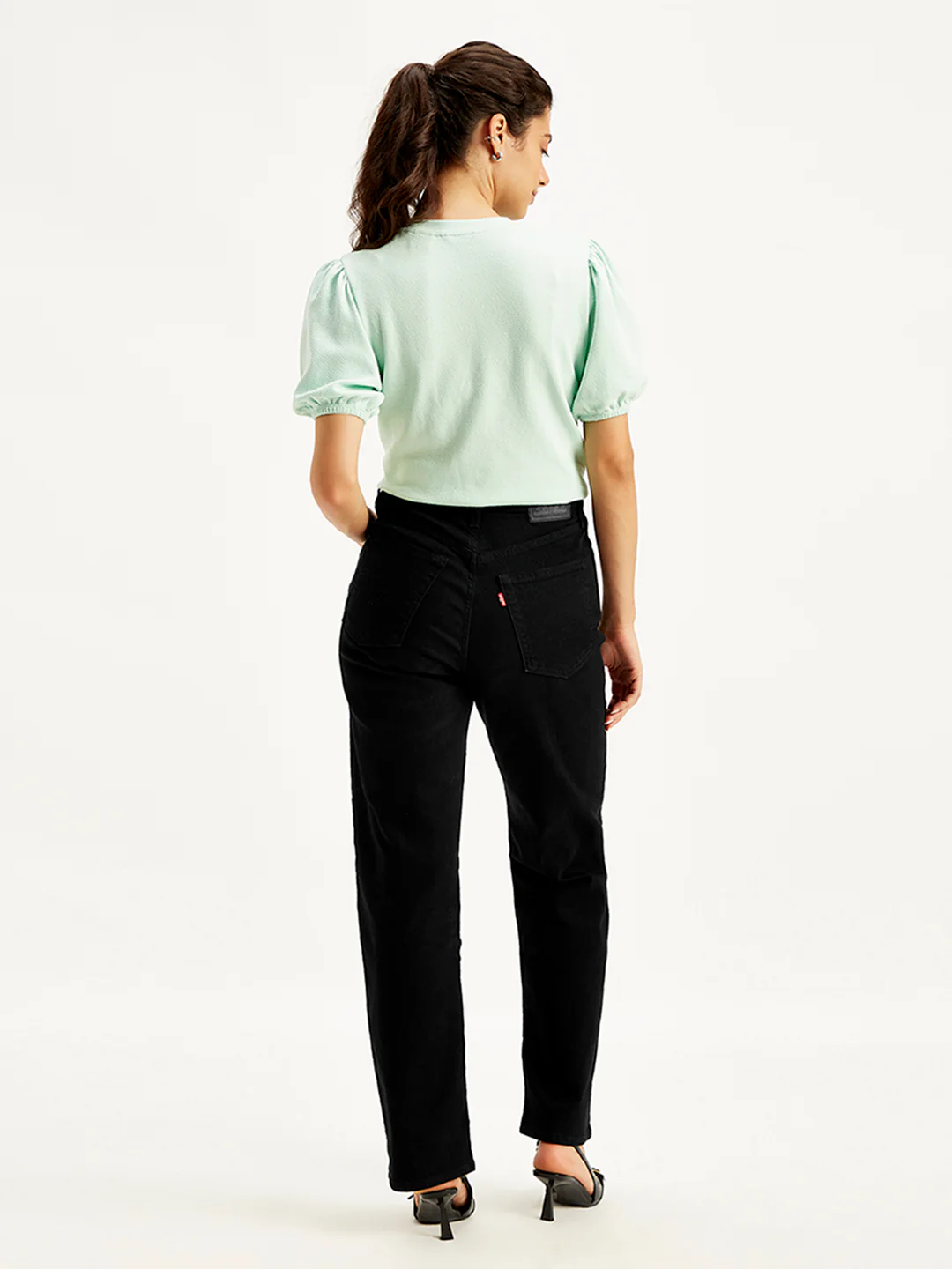 Women's Black Ribcage Straight Fit High Rise Jeans - Image 2