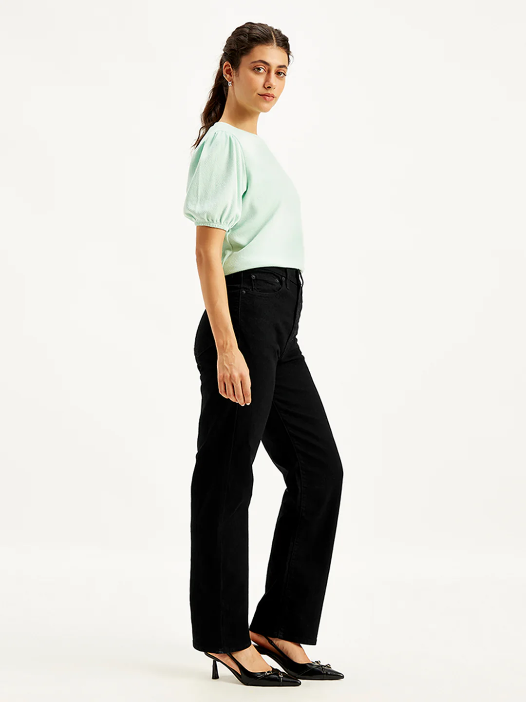 Women's Black Ribcage Straight Fit High Rise Jeans - Image 3