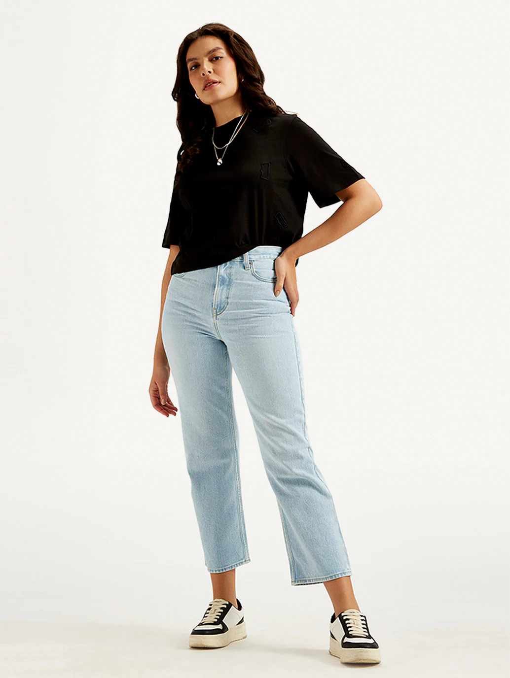 Women's Light Blue Ribcage Straight Fit High Rise Jeans