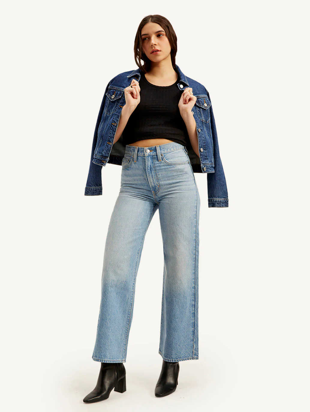Women's Light Blue Ribcage Bell Bottom Wide Leg Fit High Rise Jeans