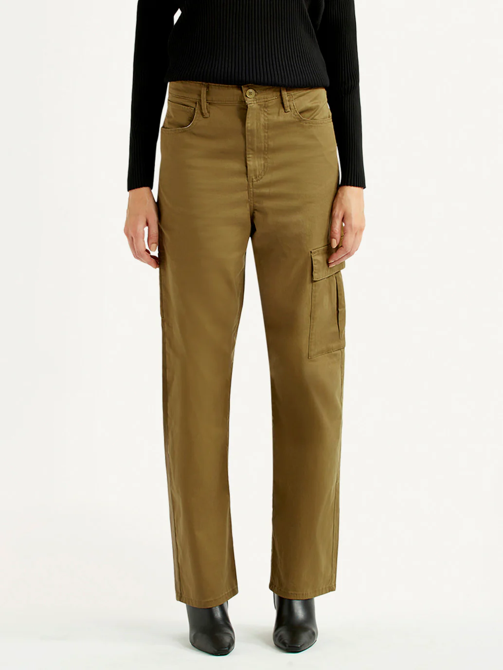 Women's Tan Ribcage Straight Fit High Rise Cargo Trousers - Image 2