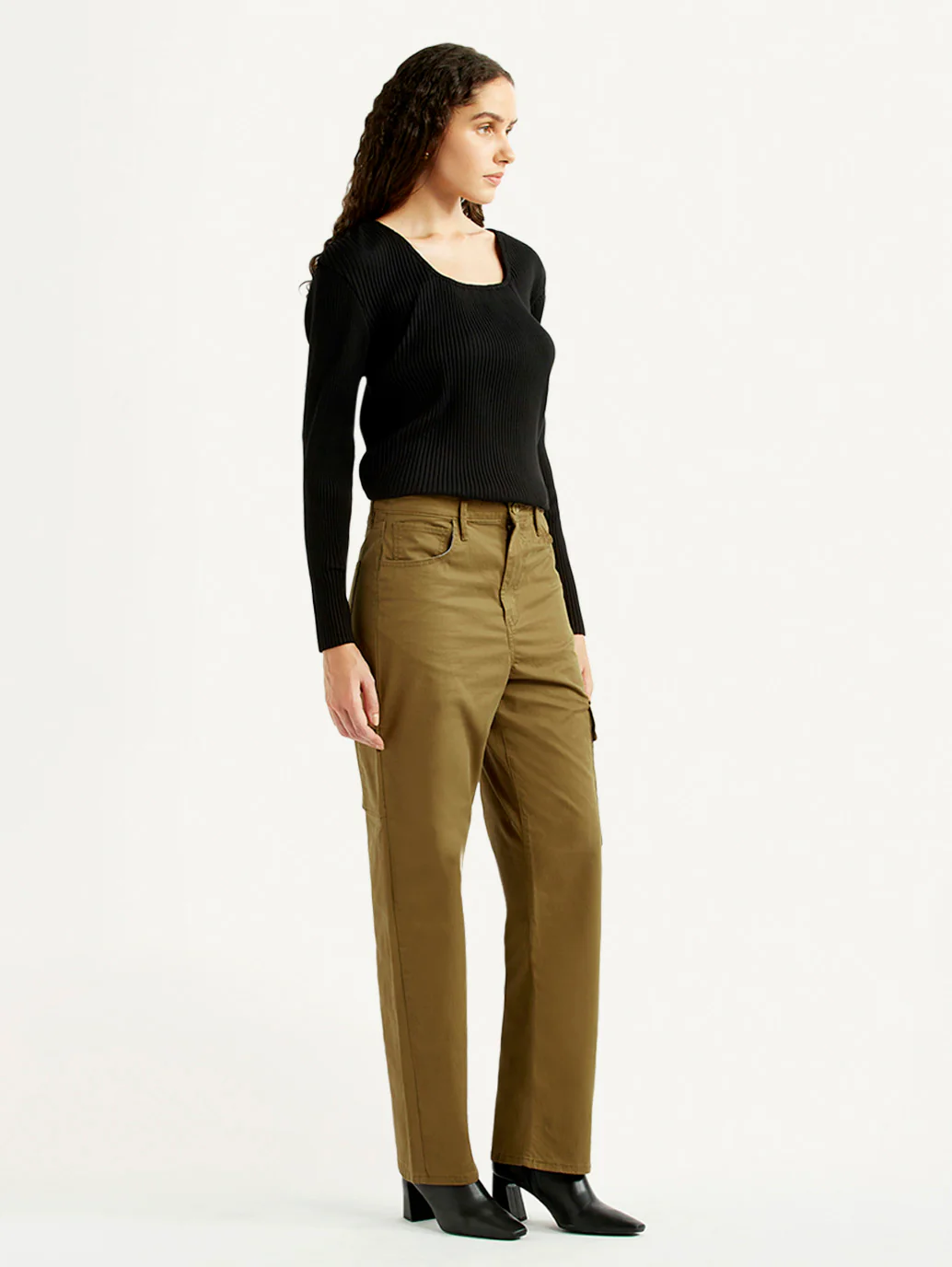 Women's Tan Ribcage Straight Fit High Rise Cargo Trousers - Image 4