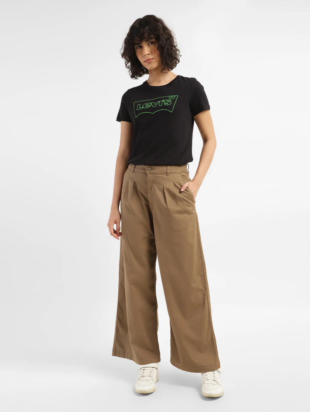 Women's High Rise Tan Wide Leg Trousers - Image 6