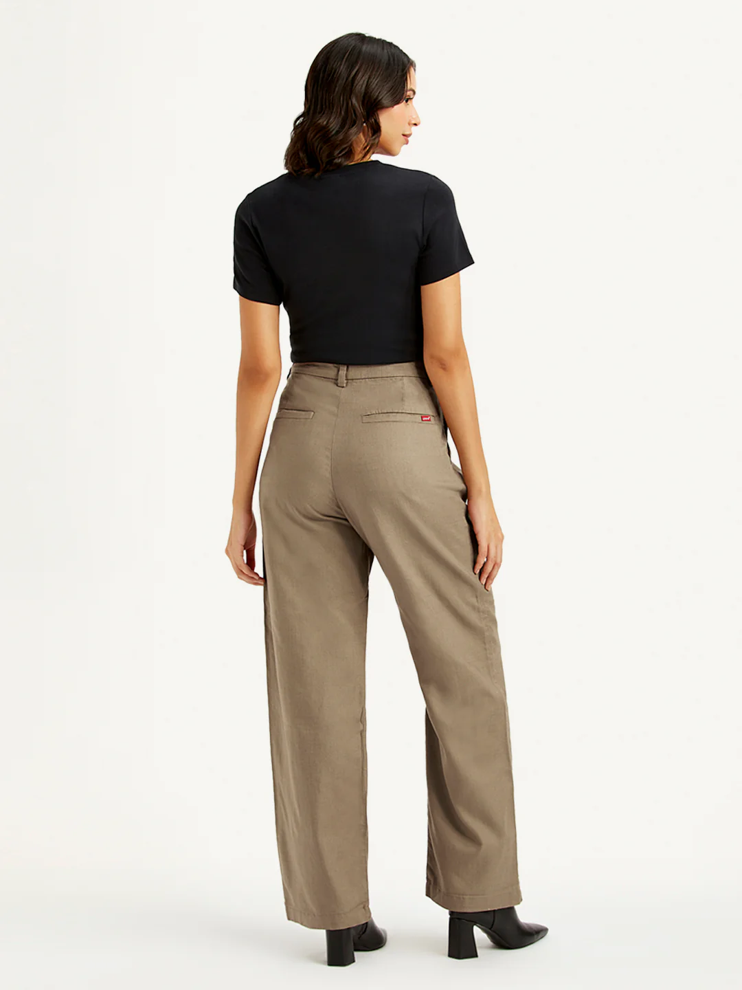 Women's High Rise Taupe Loose Fit Trousers - Image 2