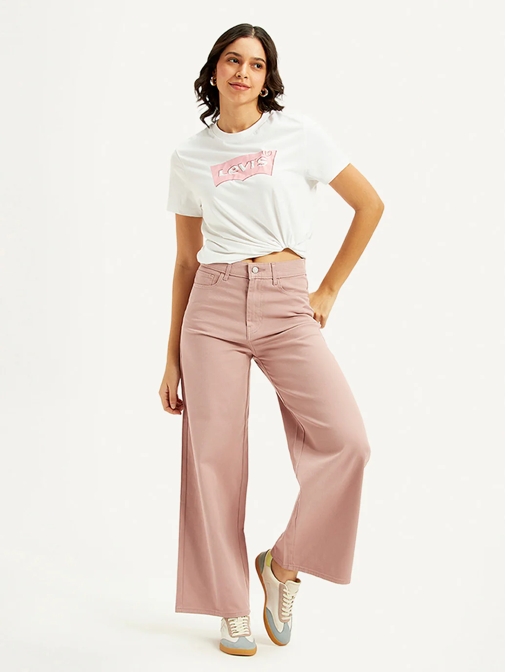 Women's Pink Wideleg Fit High Rise Jeans