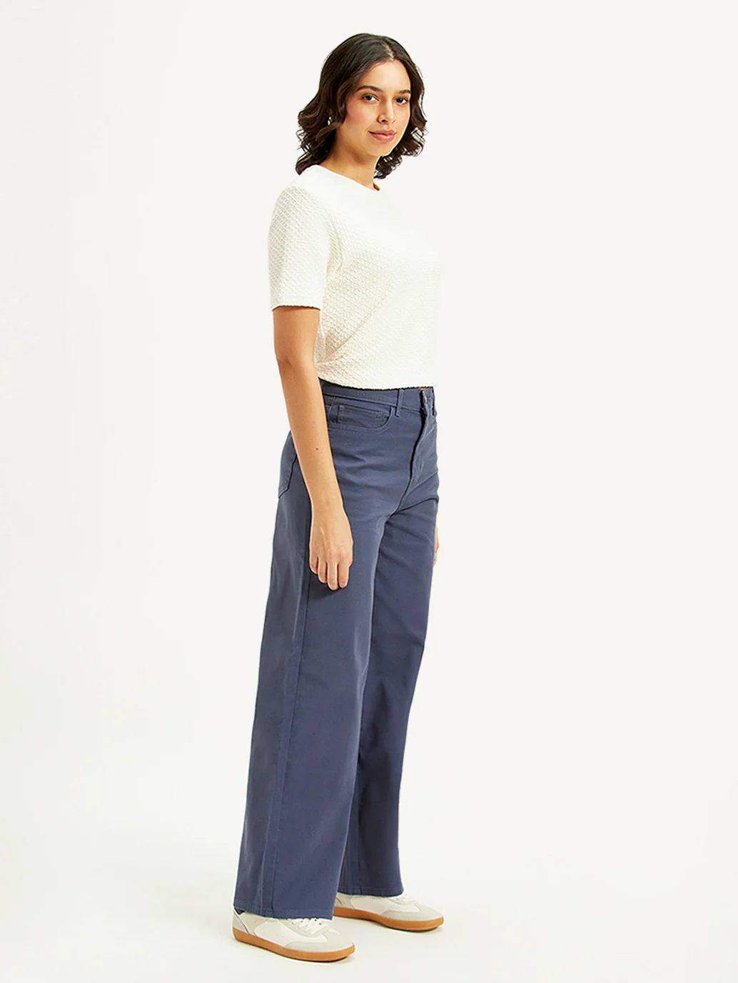 Women's Navy Blue Vintage Chino Wideleg Fit High Rise Jeans - Image 5
