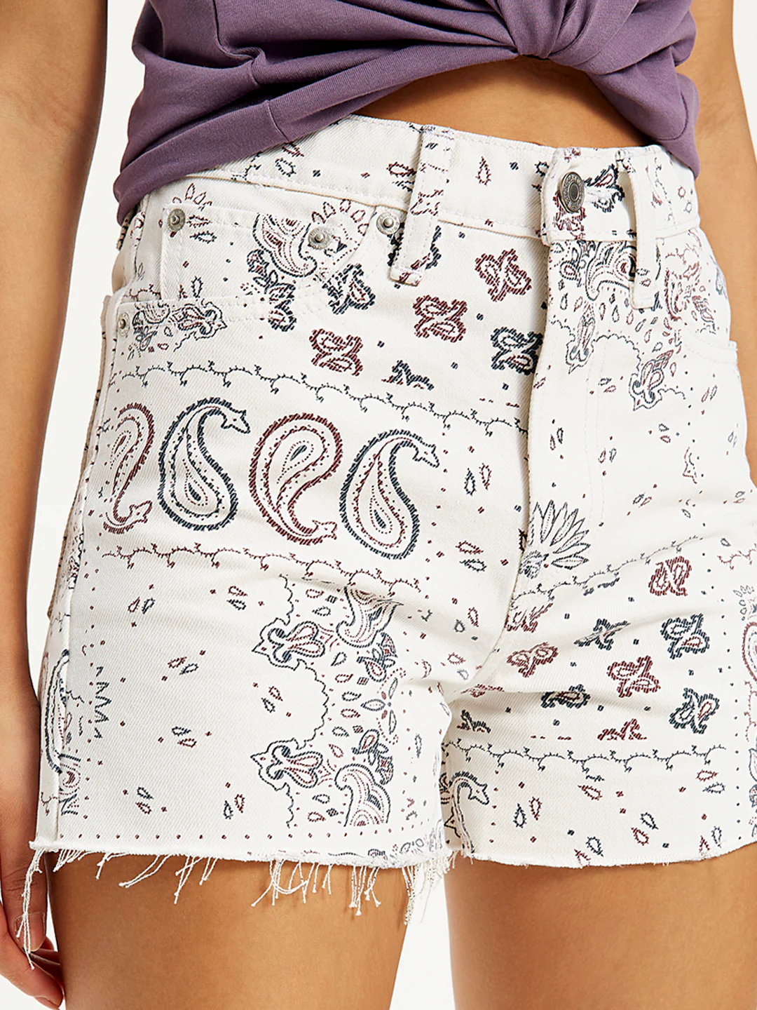 Women's High Rise White Regular Fit Denim Shorts - Image 4