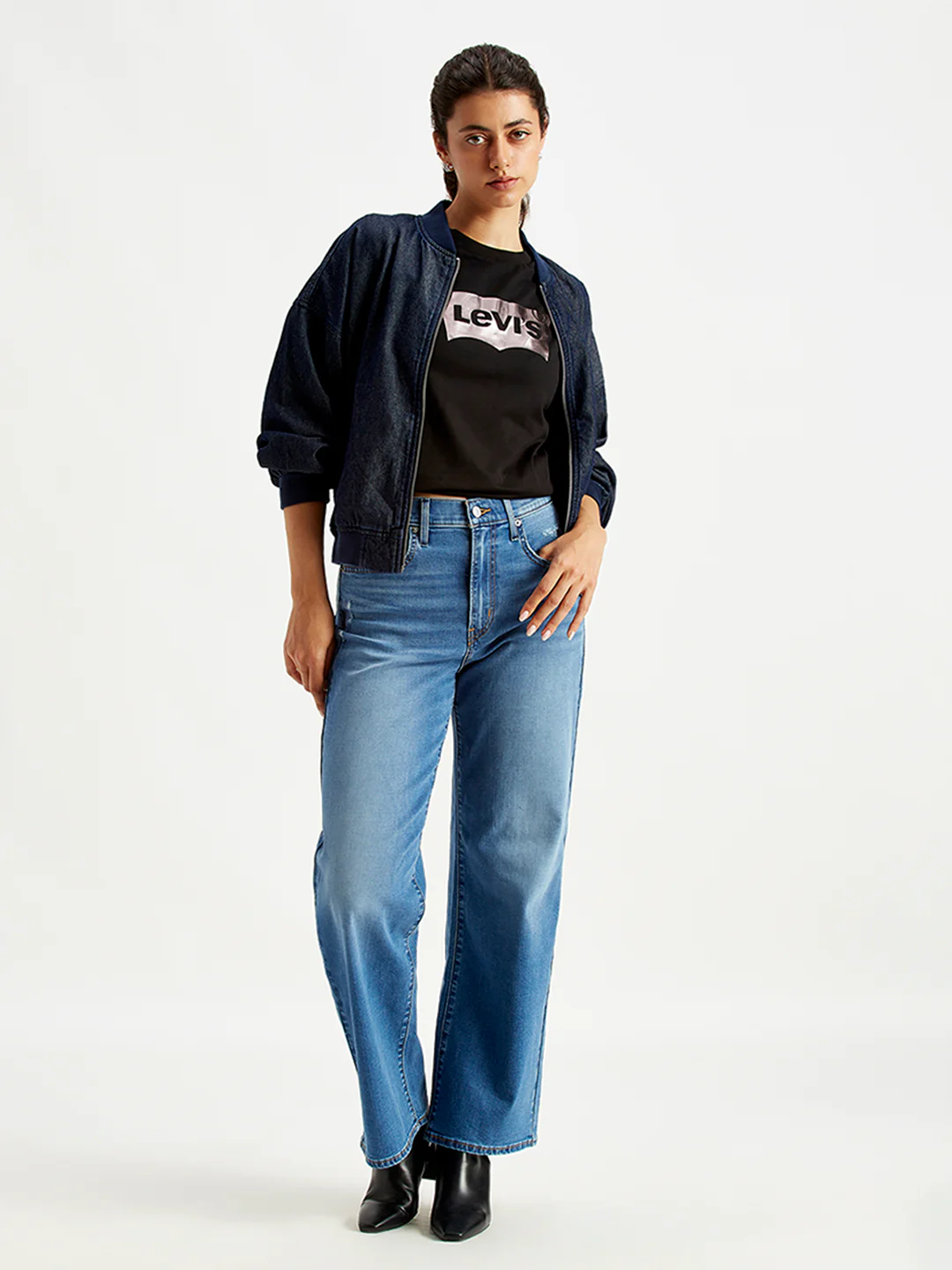 Women's Blue Wide Leg Fit High Rise Jeans - Image 5