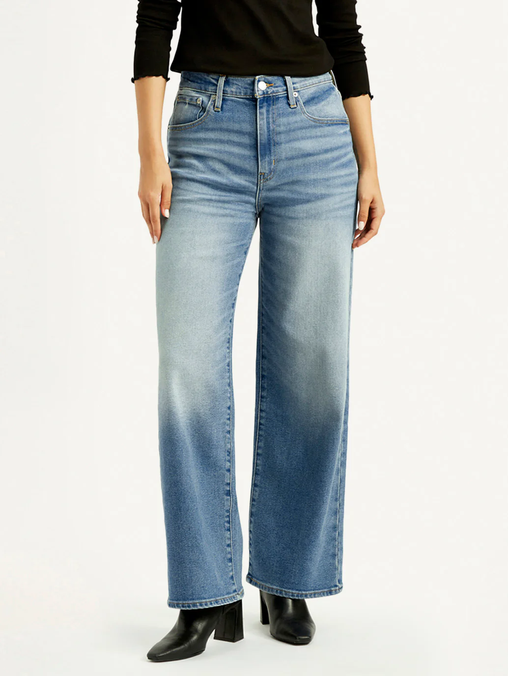 Women's Blue Wide Leg Fit High Rise Jeans - Image 3