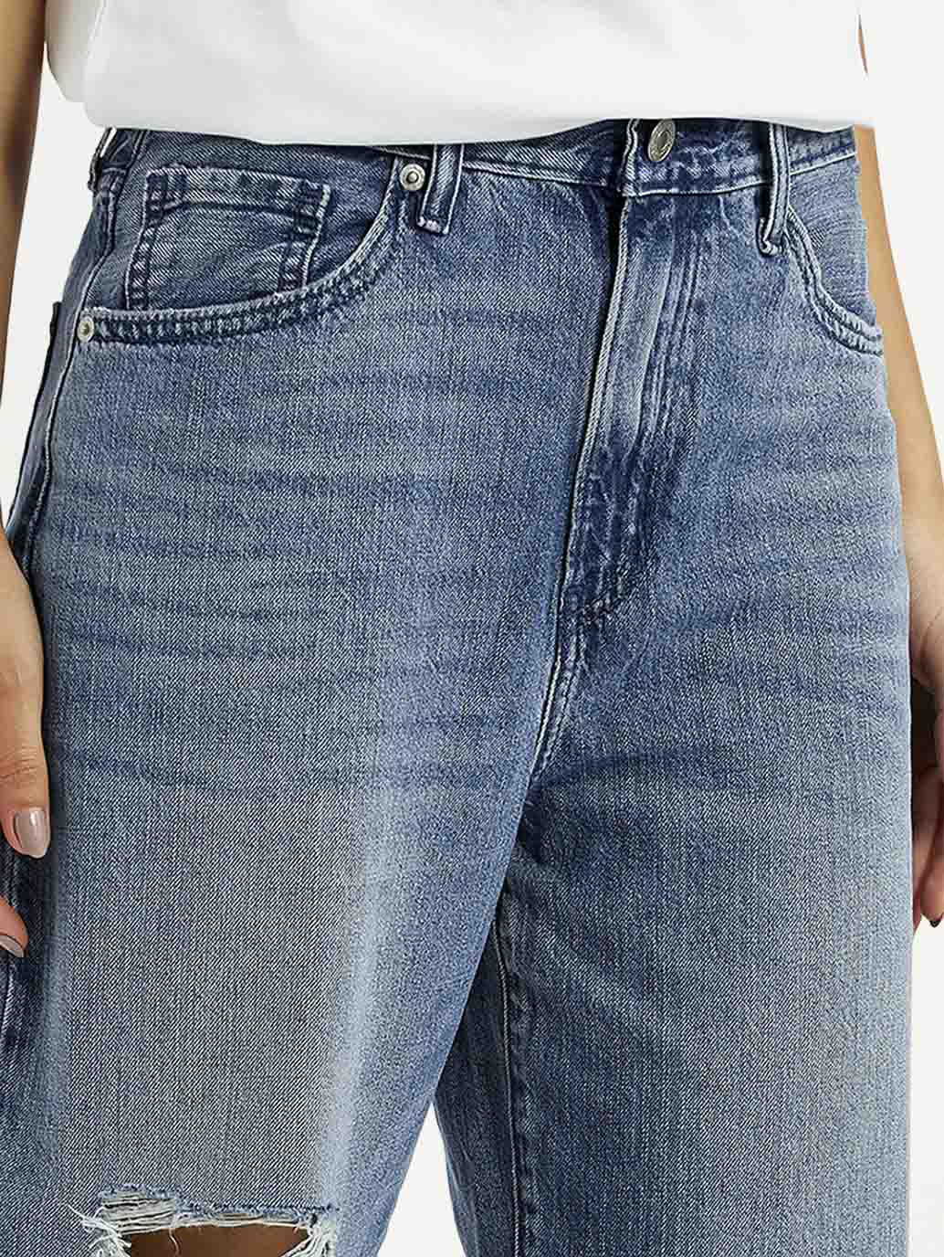 Women's Blue Wide Leg Fit High Rise Jeans - Image 5