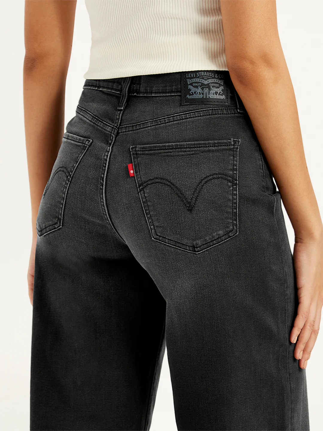 Women's Charcoal Grey Mile High Wide Leg Fit High Rise Jeans - Image 4